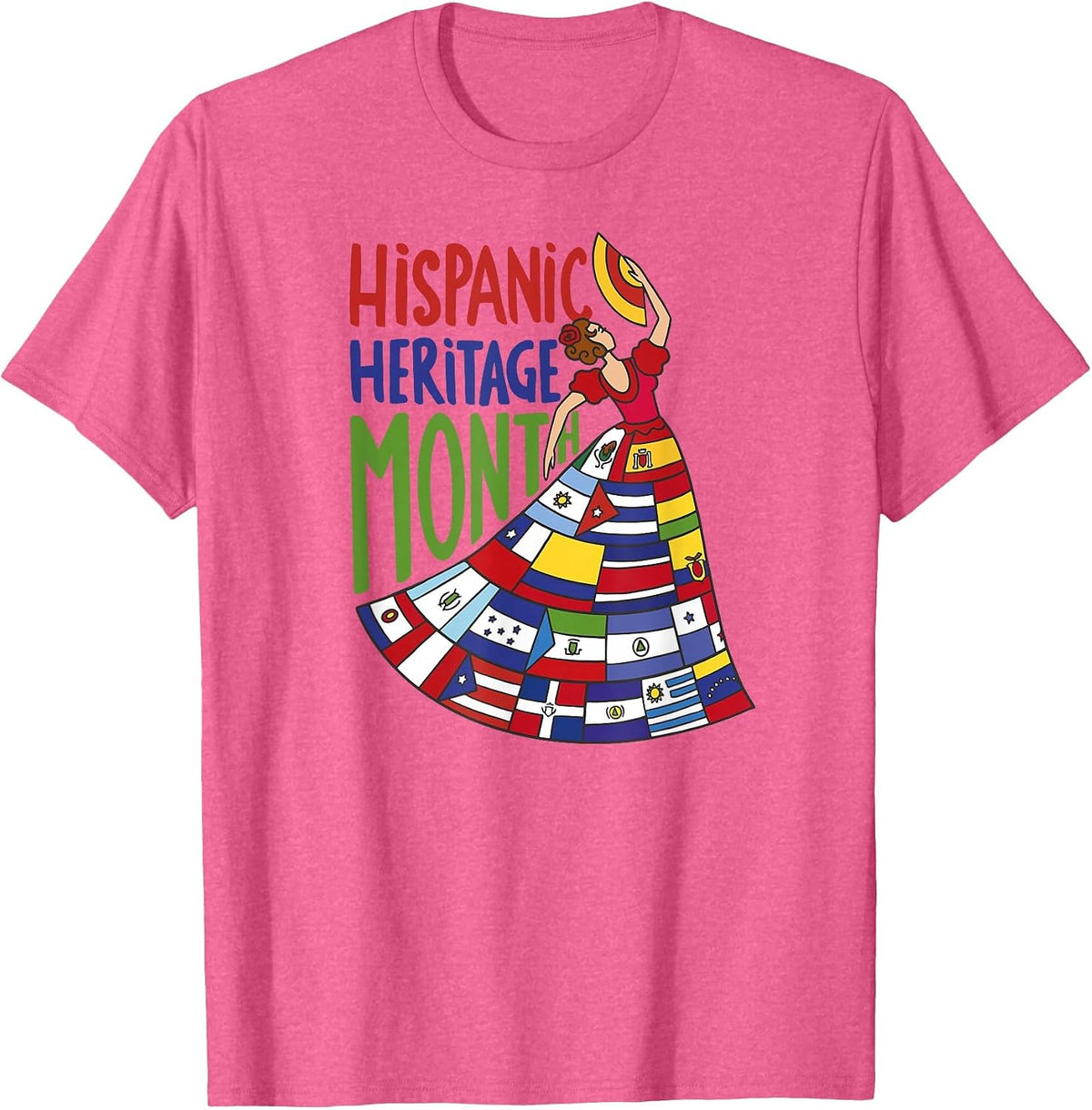 Hispanic Heritage Month Latino Countries Flags Flamenco T-Shirt - Pink Heather