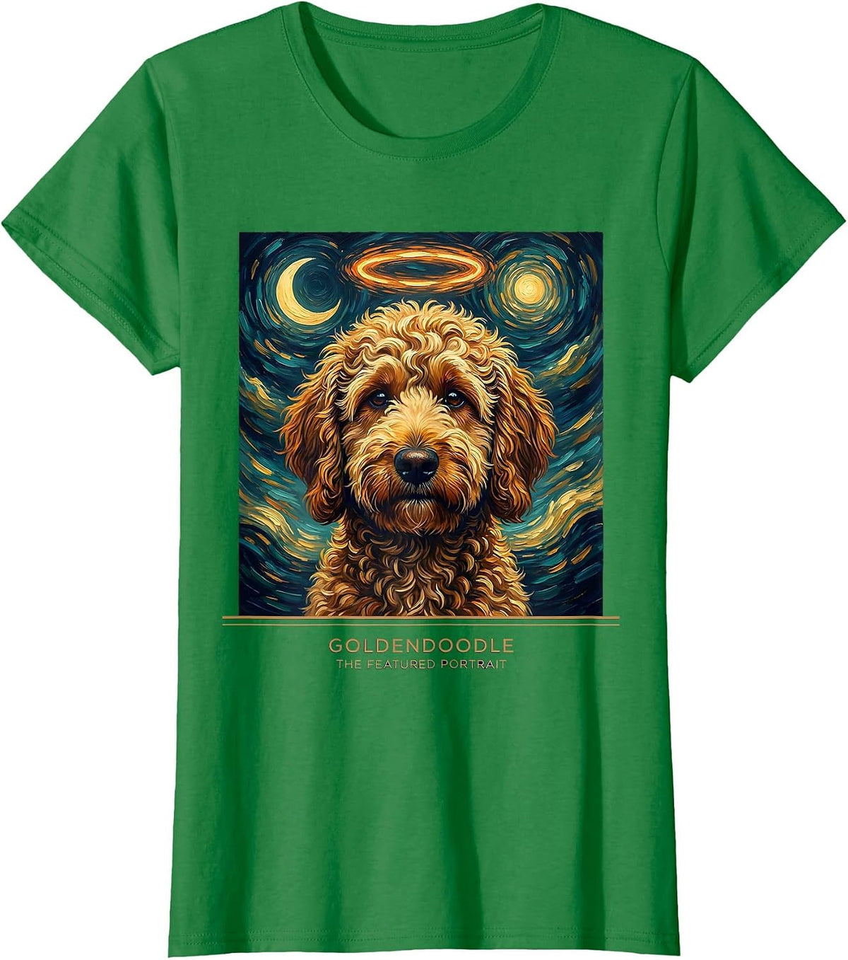 Women's Goldendoodle The Featured Portrait Whimsical Artistic Breed T-Shirt - Kelly Green