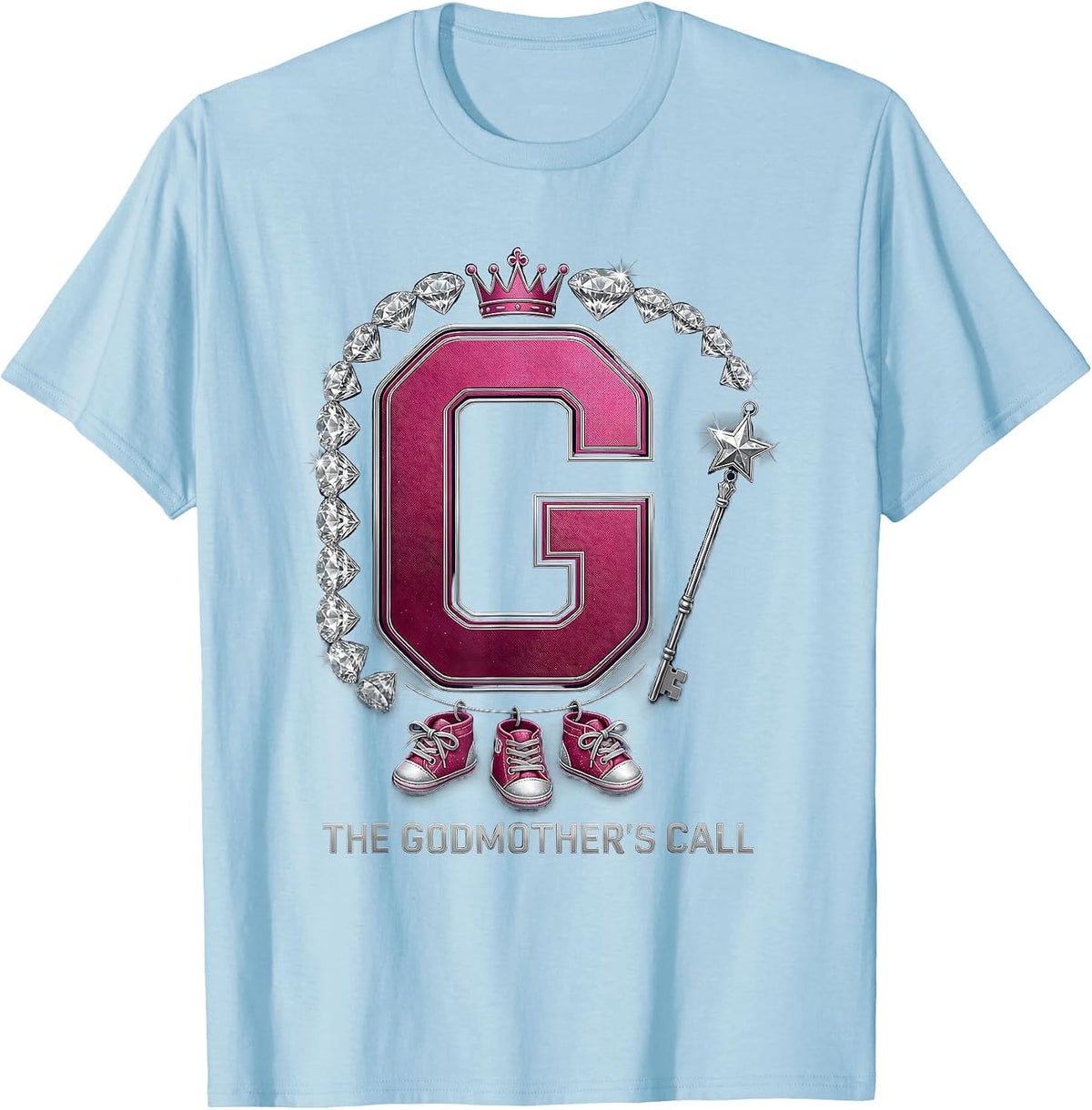 Men's The Godmother's Call Sparkle Varsity Fairy Tale Gift T-Shirt - Baby Blue