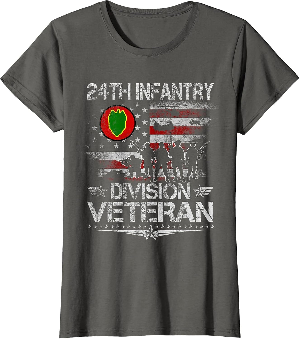 24th Infantry Division Veteran Military Veterans Day Vintage T-Shirt - Asphalt Grey