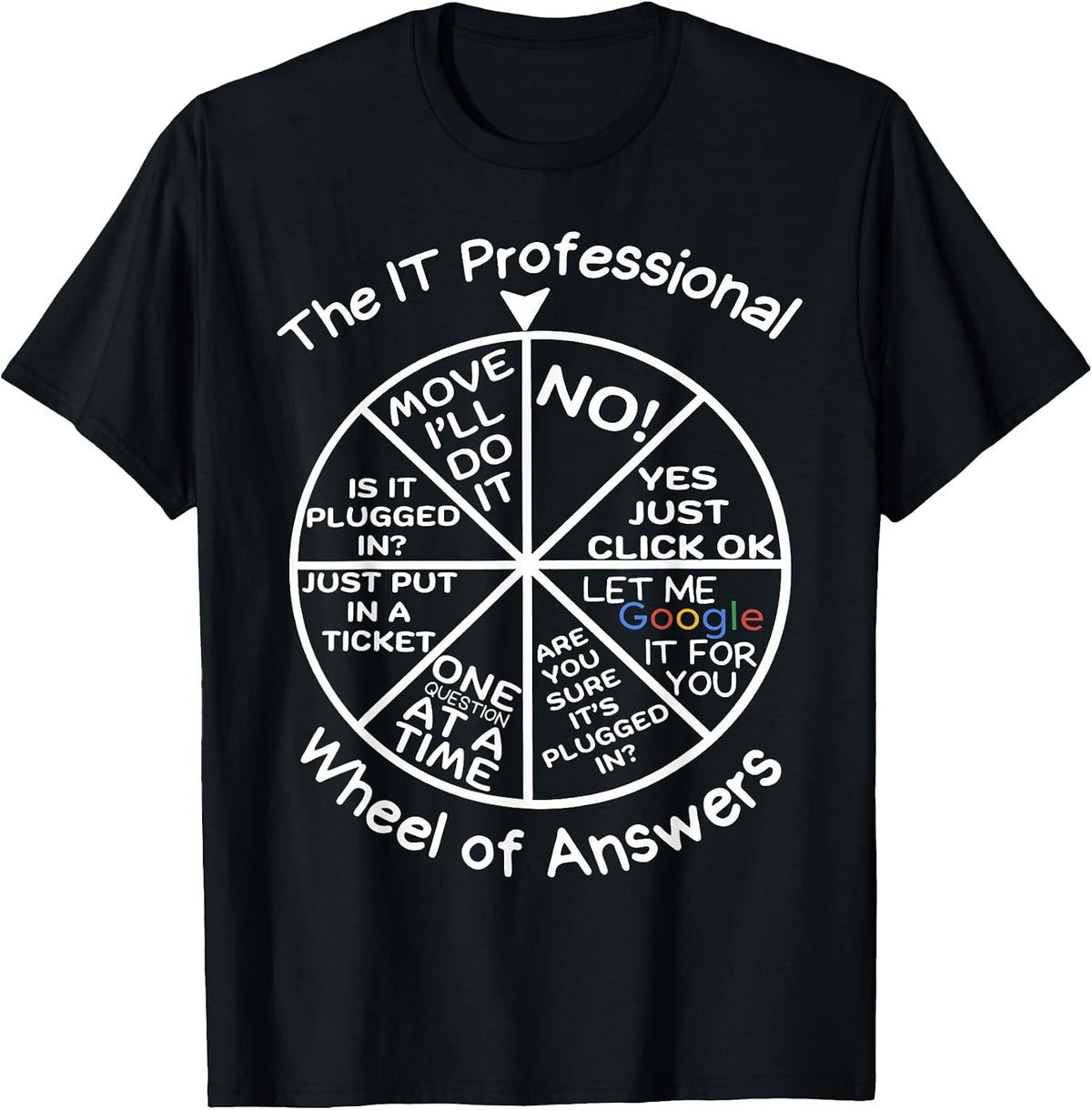 IT Professional Wheel of Answers Technical Supporter Coder T-Shirt - Black