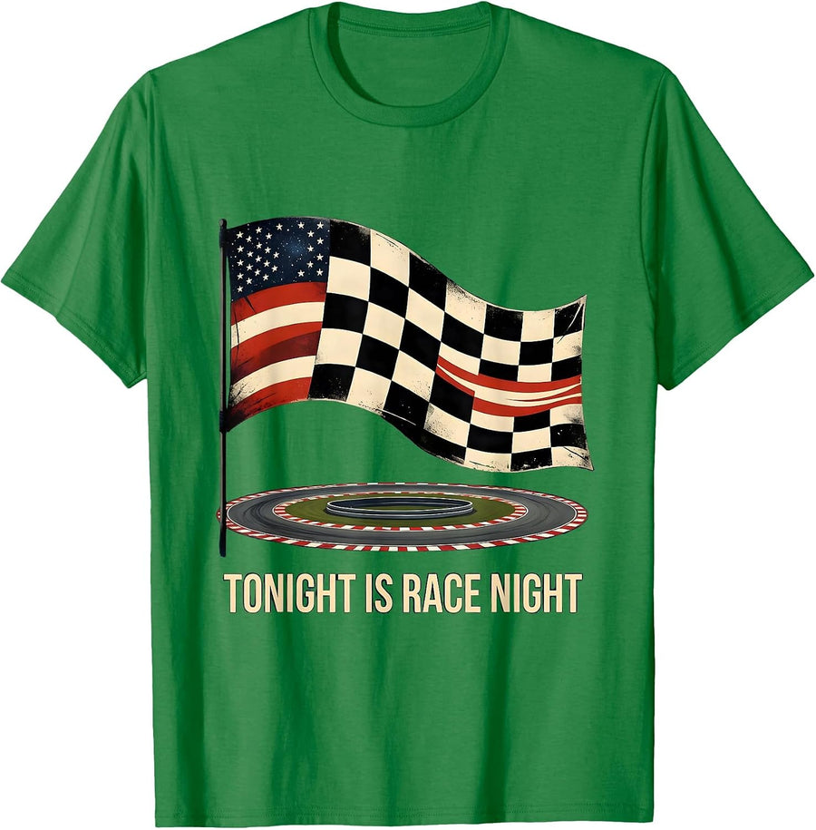 Men's Tonight Is Race Night Sports Checkered Flag Racing Fan T-Shirt - Kelly Green