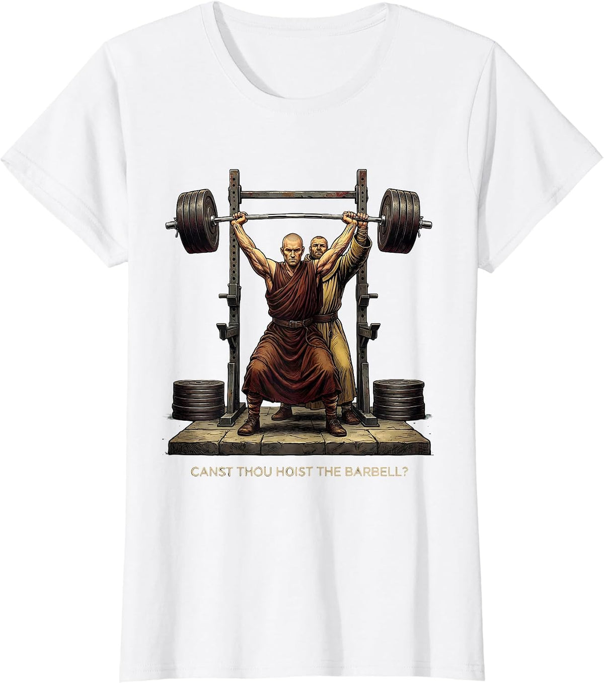 Women's Canst Thou Hoist the Barbell Funny Christian Gym Workout T-Shirt - White