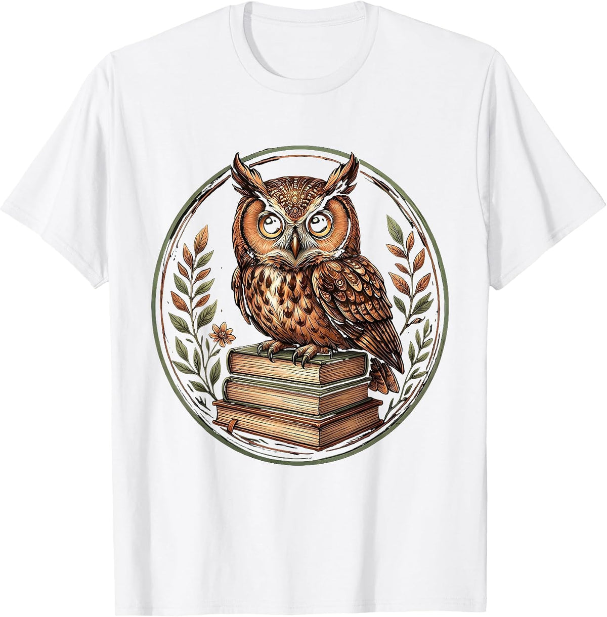 Men's 4th Grade Teacher Owl on Textbooks Illustration T-Shirt - White