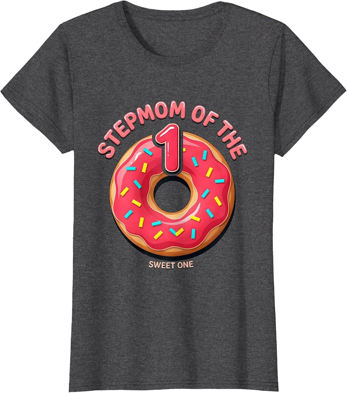 Women's Stepmom Of The Sweet One Playful Matching Family Birthday T-Shirt - Dark Heather Grey
