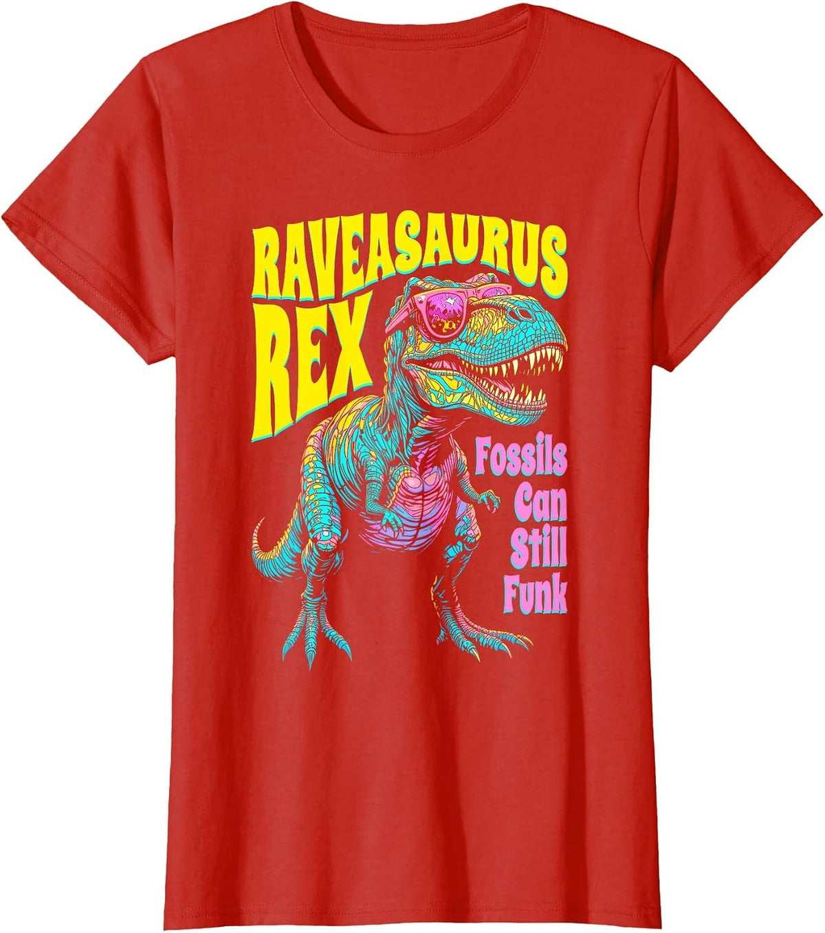 Trex Rave Dinosaur Raveasaurus Rex Trippy EDM Music Festival T-Shirt - Red