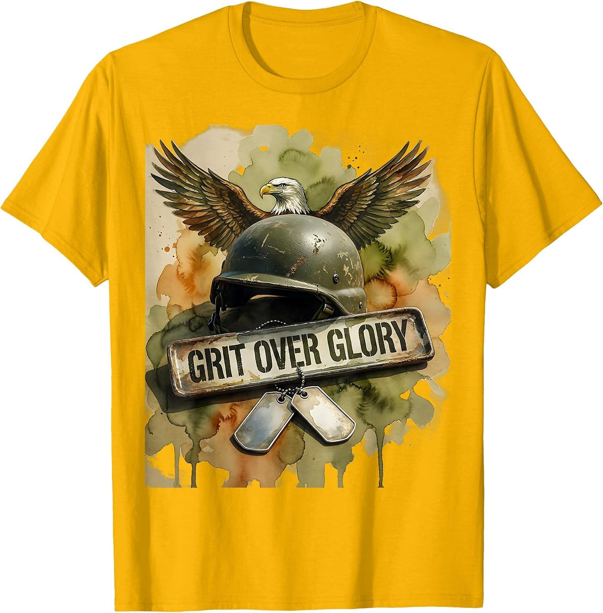 Grit Over Glory Army Veteran Graphic Design T-Shirt - Golden Yellow