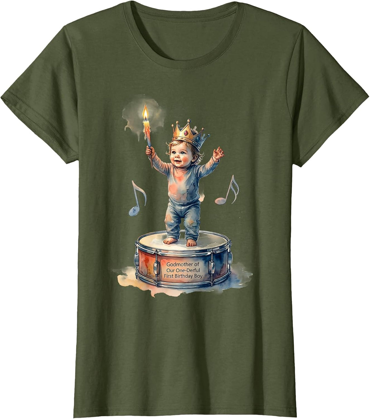 Women's Godmother of Our One-Derful First Birthday Boy Family T-Shirt - Olive Green