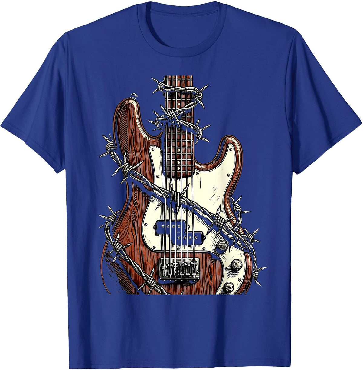 Bass Guitar Barbed Wire Rock Music Graphic T-Shirt - Royal Blue
