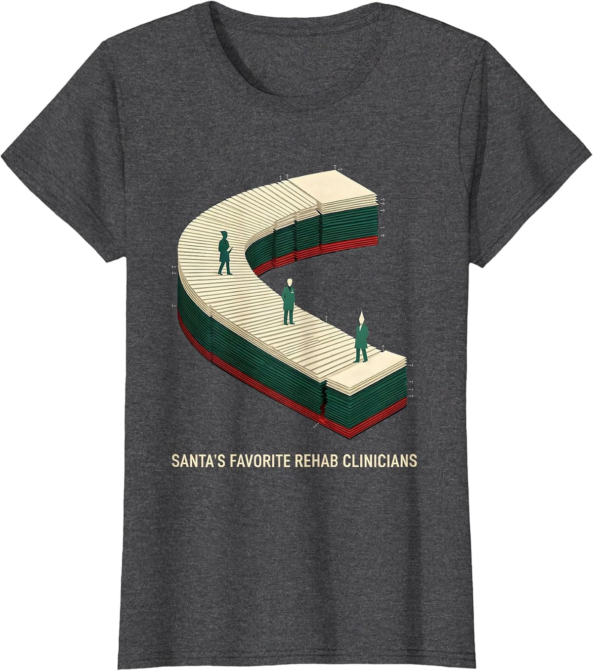Women's Santa's Favorite Rehab Clinicians Funny Physical Therapy T-Shirt - Dark Heather Grey
