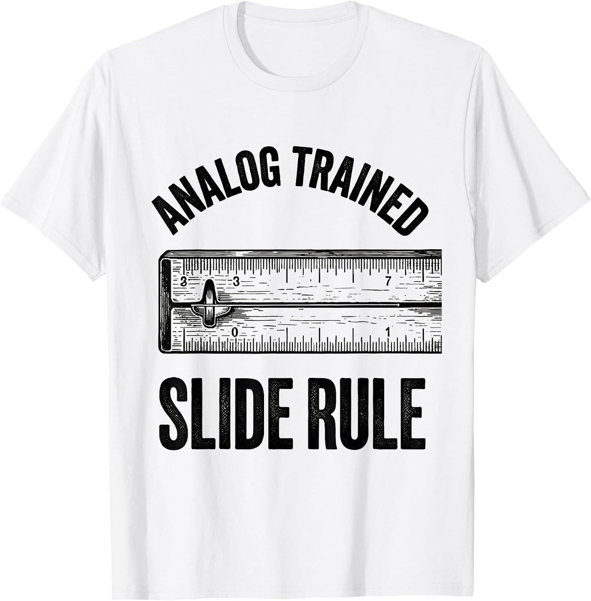 Men's Analog Trained Slide Rule Retro Mechanical Instrument T-Shirt - White