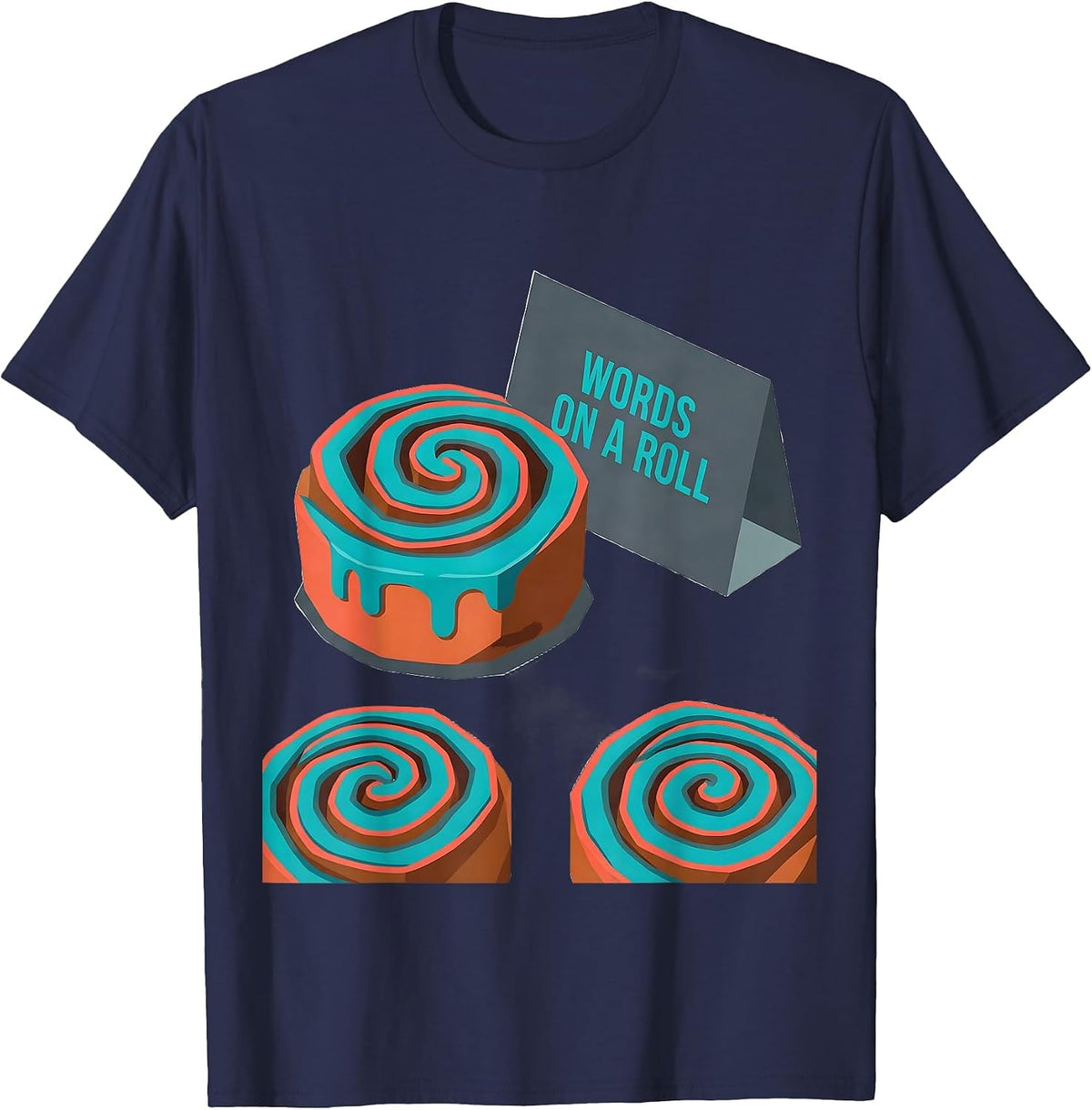 Men's Words On A Roll Funny Synonym Rolls Grammar Pun Teacher T-Shirt - Navy Blue