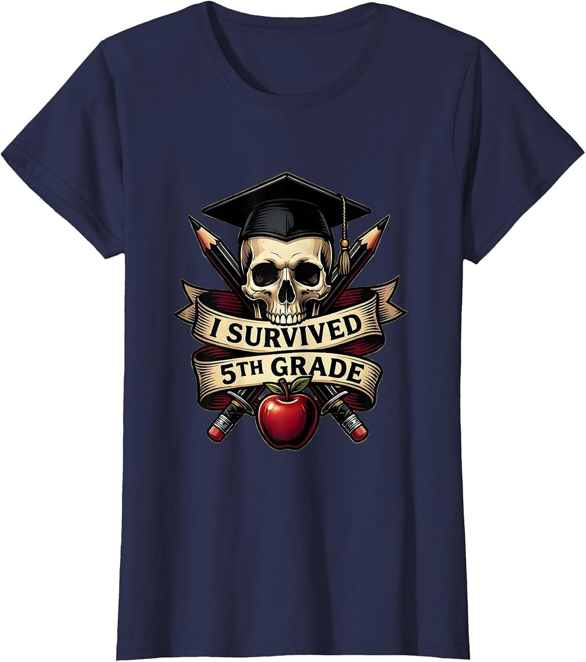 Women's I Survived 5th Grade Teacher Design T-Shirt - Navy Blue
