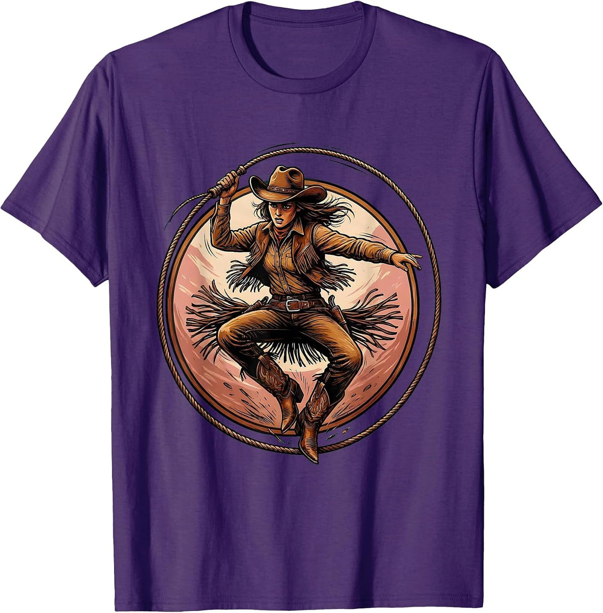 Men's Cowgirl Rope Tricks Rodeo Illustration T-Shirt - Purple