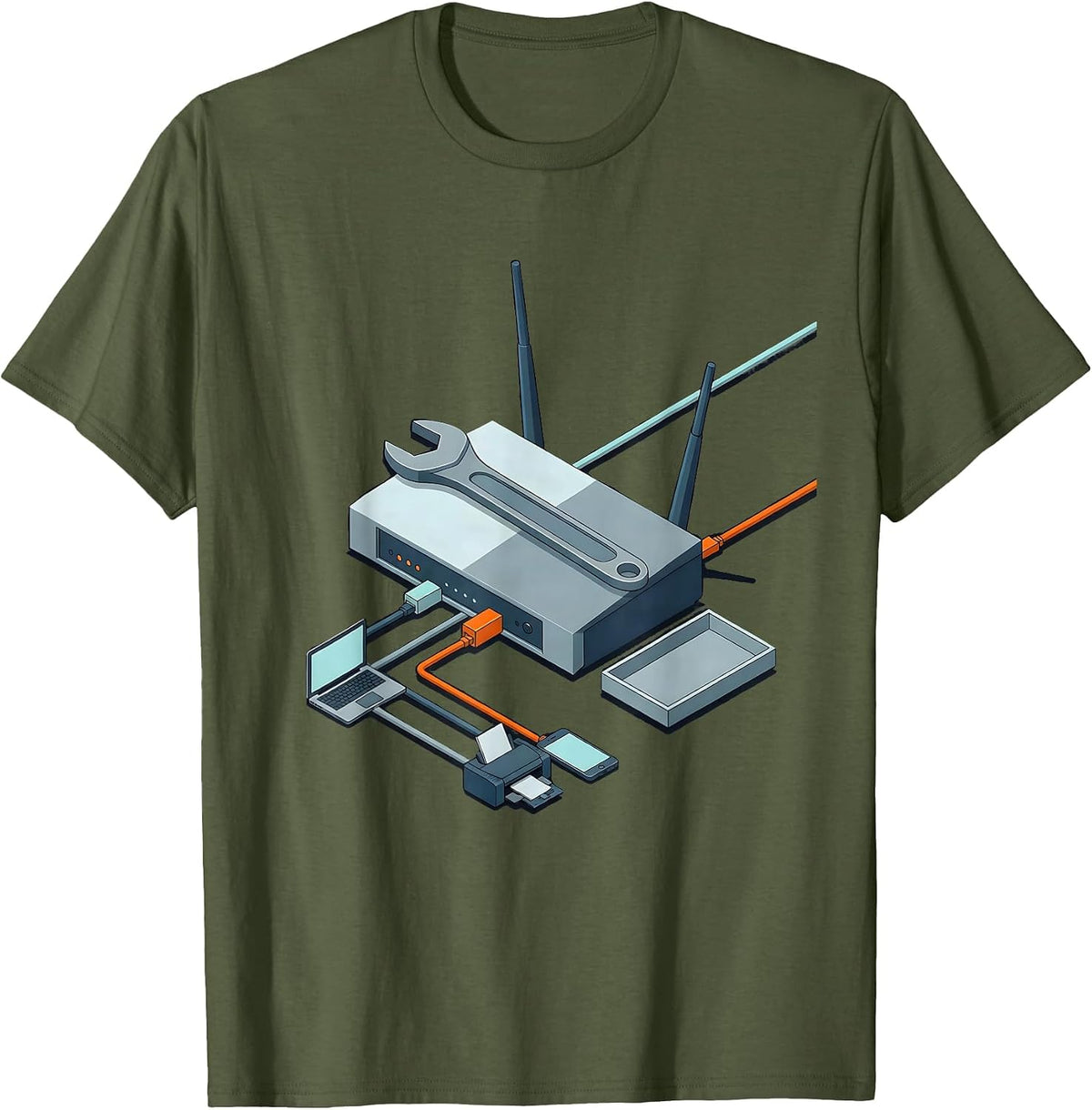 Men's Network Router IT Humor Tech Support Gift T-Shirt - Olive Green