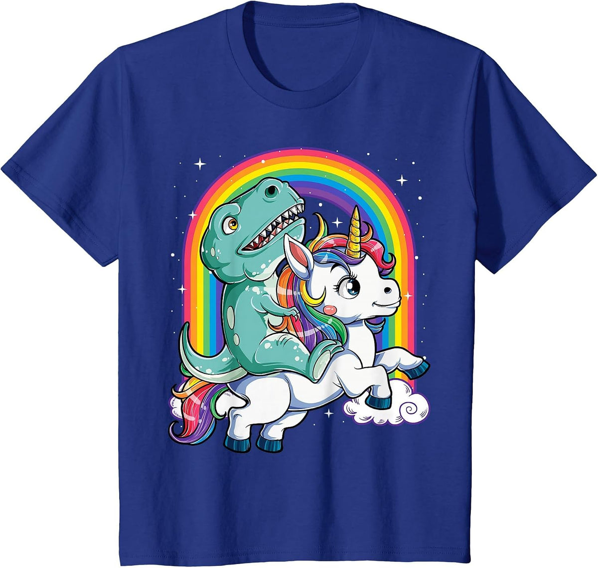 Dinosaur Riding Unicorn Funny T-rex Boys Men Rainbow Galaxy T-Shirt - Royal Blue
