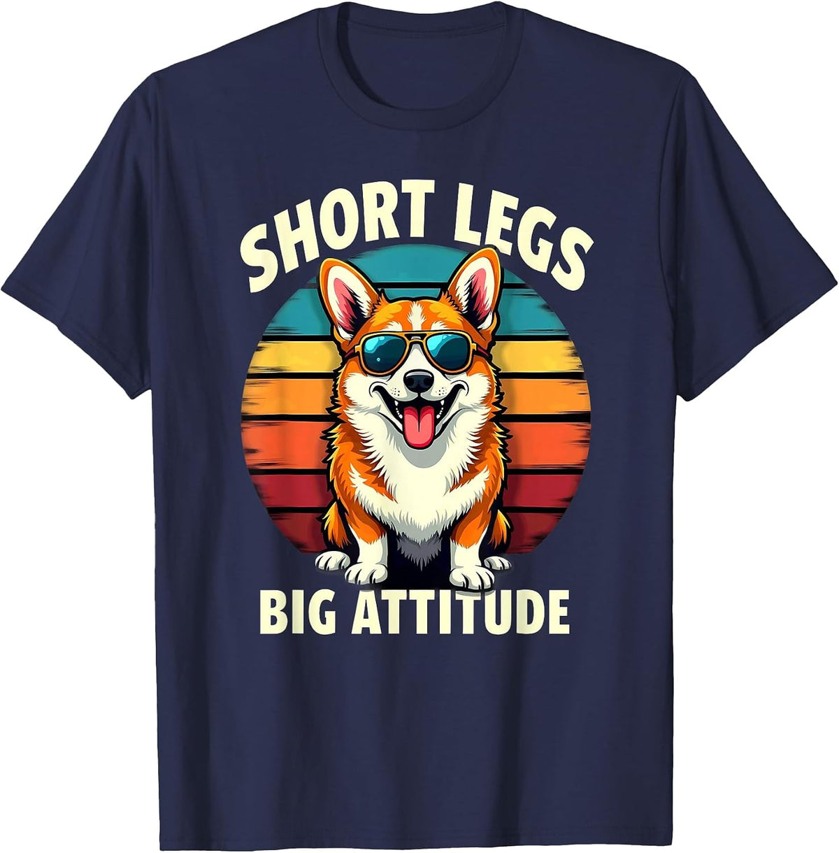 Retro Corgi Sunglasses Short Legs Big Attitude T-Shirt - Navy Blue