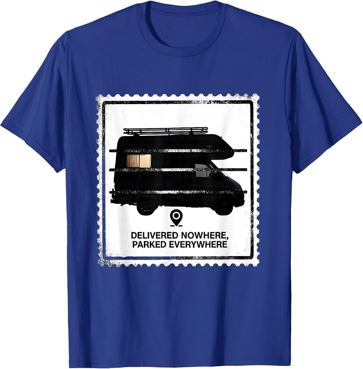 Men's Delivered Nowhere, Parked Everywhere Retro Van Life Van T-Shirt - Royal Blue