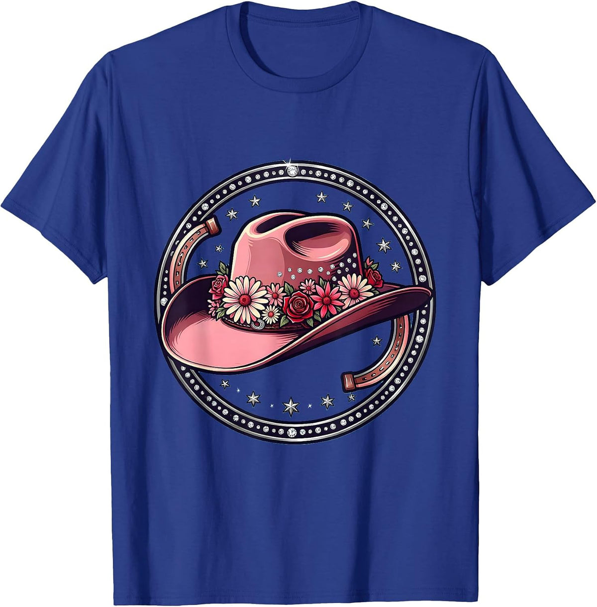 Cowgirl Wildflower Hat Rodeo Illustration T-Shirt - Royal Blue