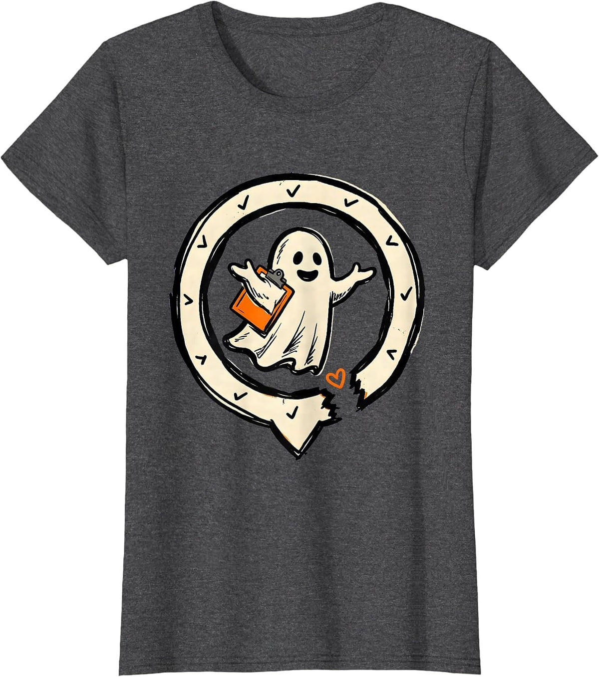 Women's Sealed Ghost Badge Mental Health Halloween Wellness Humor T-Shirt - Dark Heather Grey