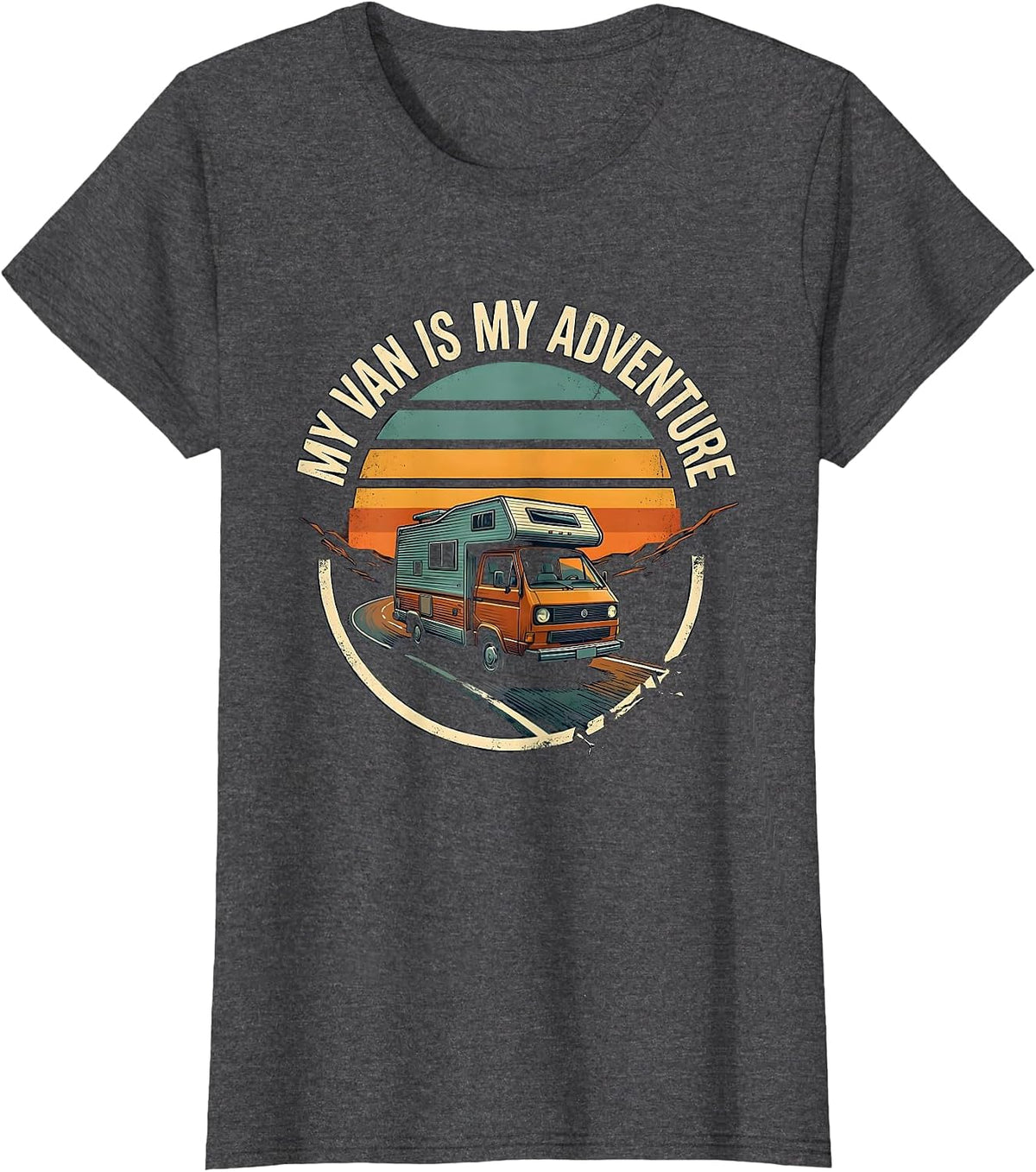 Women's My Van Is My Adventure Vintage Van Life Road Trip Nostalgia T-Shirt - Dark Heather Grey