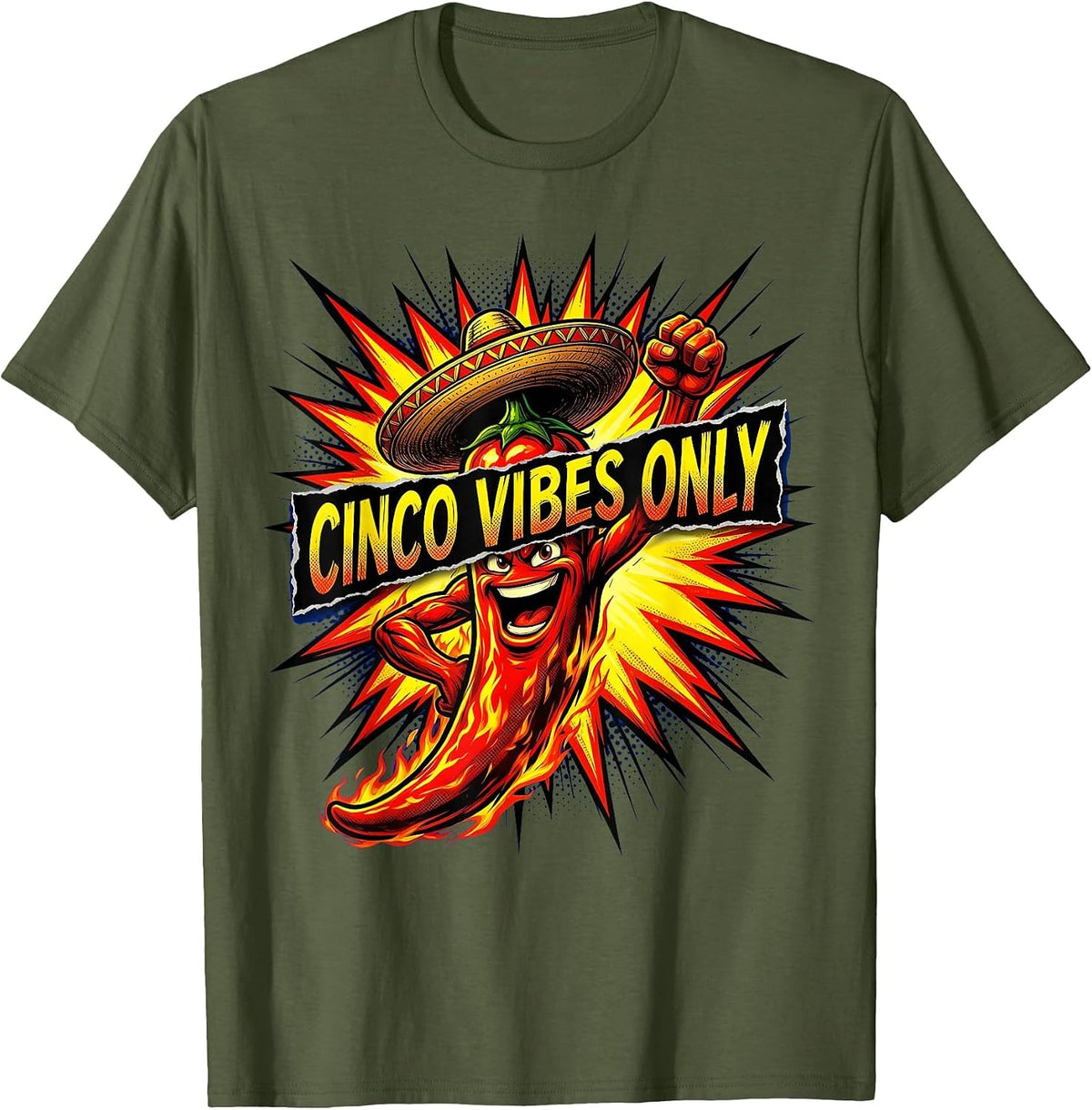 Cinco Vibes Only Cinco de Mayo Fiesta Design T-Shirt - Olive Green