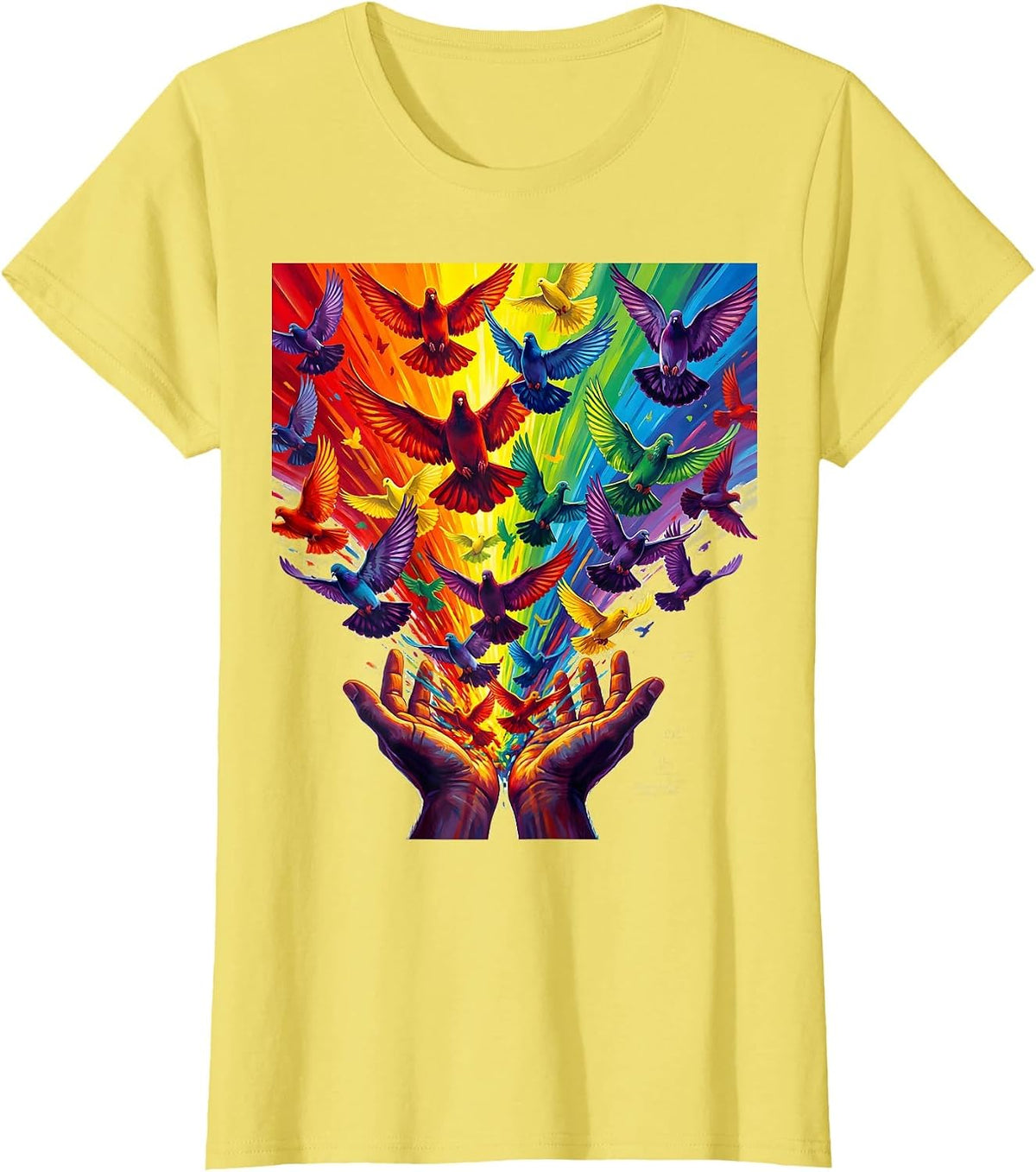 Pride Doves Spectrum Rainbow Release Illustration T-Shirt - Lemon Yellow