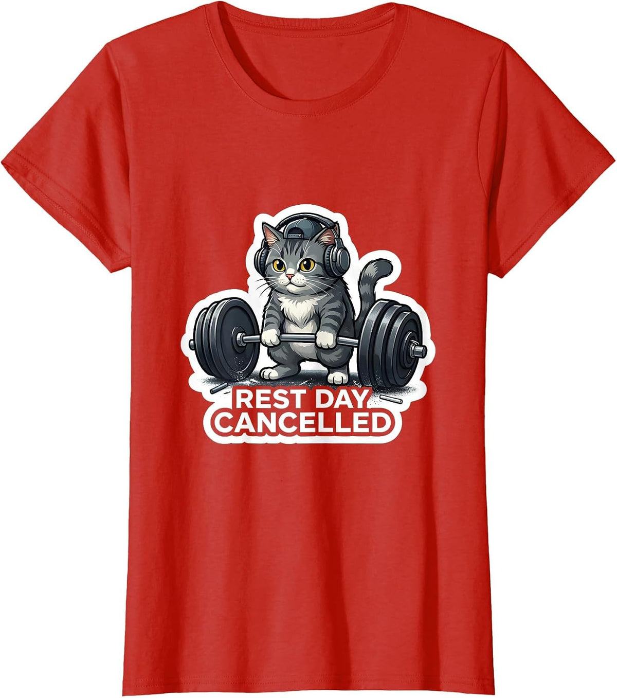 Rest Day Cancelled Funny Gym Workout Cat Meme Weightlifting T-Shirt - Red