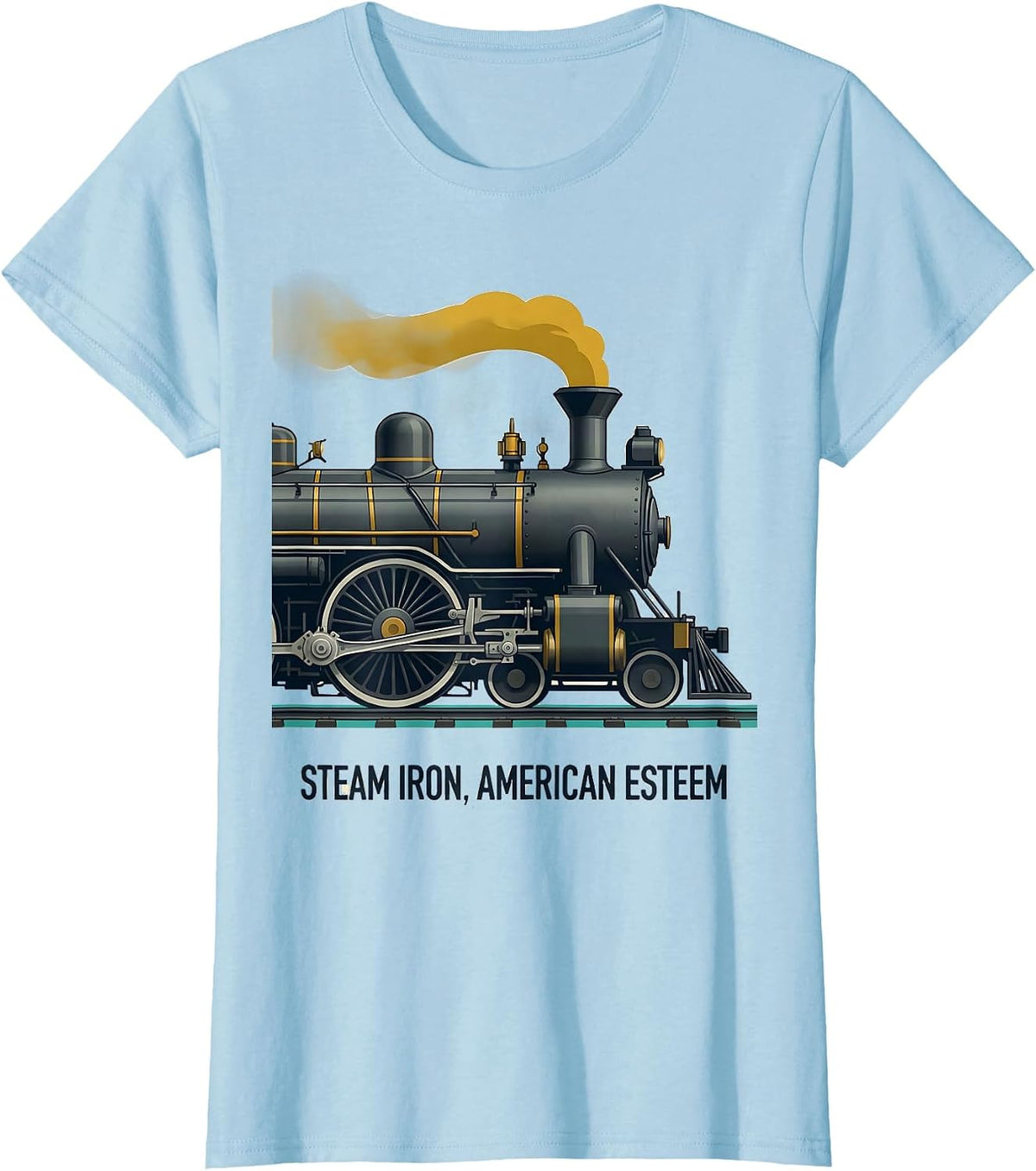 Steam Iron American Esteem Midcentury Modern Big Boy Train T-Shirt - Baby Blue