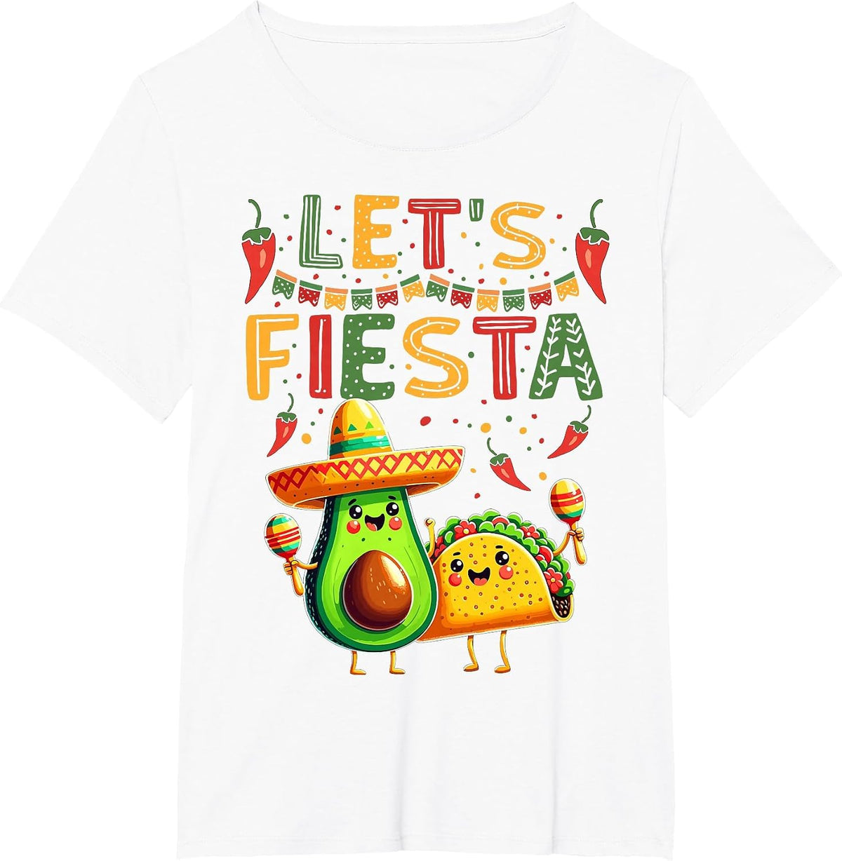 Let's Fiesta Avocado and Tacos Cinco De Mayo T-Shirt - White