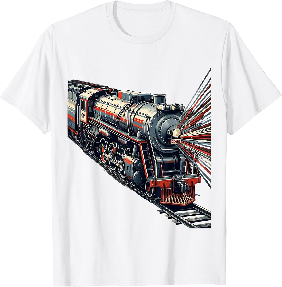 Men's 4014 Futurist Steam Locomotive Railroad Enthusiast Model T-Shirt - White