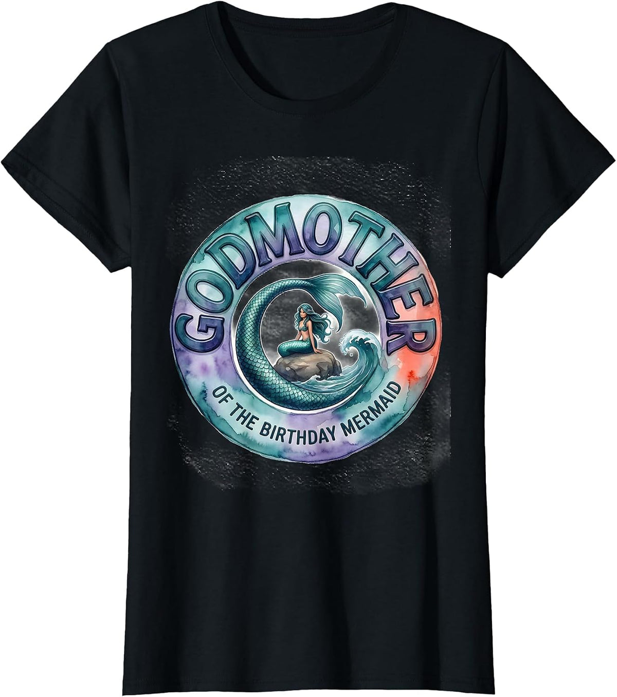 Godmother Of The Birthday Mermaid Vintage Nautical Family T-Shirt - Black