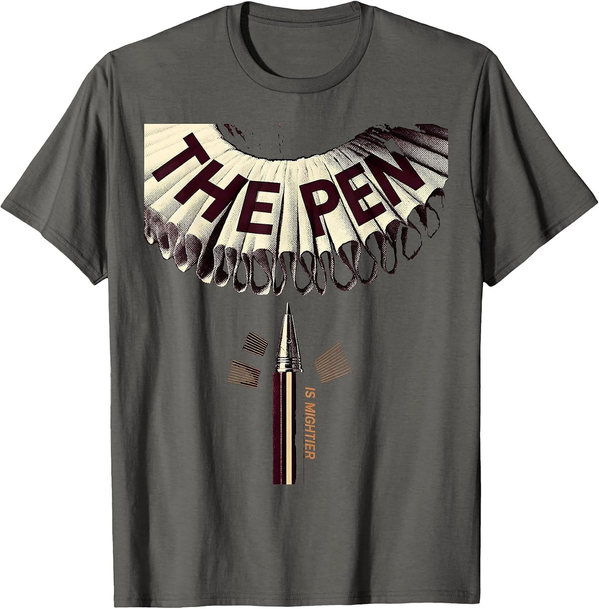 The Pen Is Mightier New Wave Typography Shakespeare Humor T-Shirt - Asphalt Grey