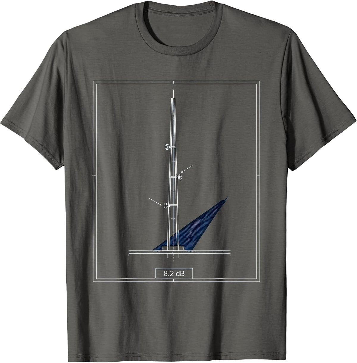 8.2 dB Technical Blueprint Ham Radio Operator Nerdy Humor T-Shirt - Asphalt Grey