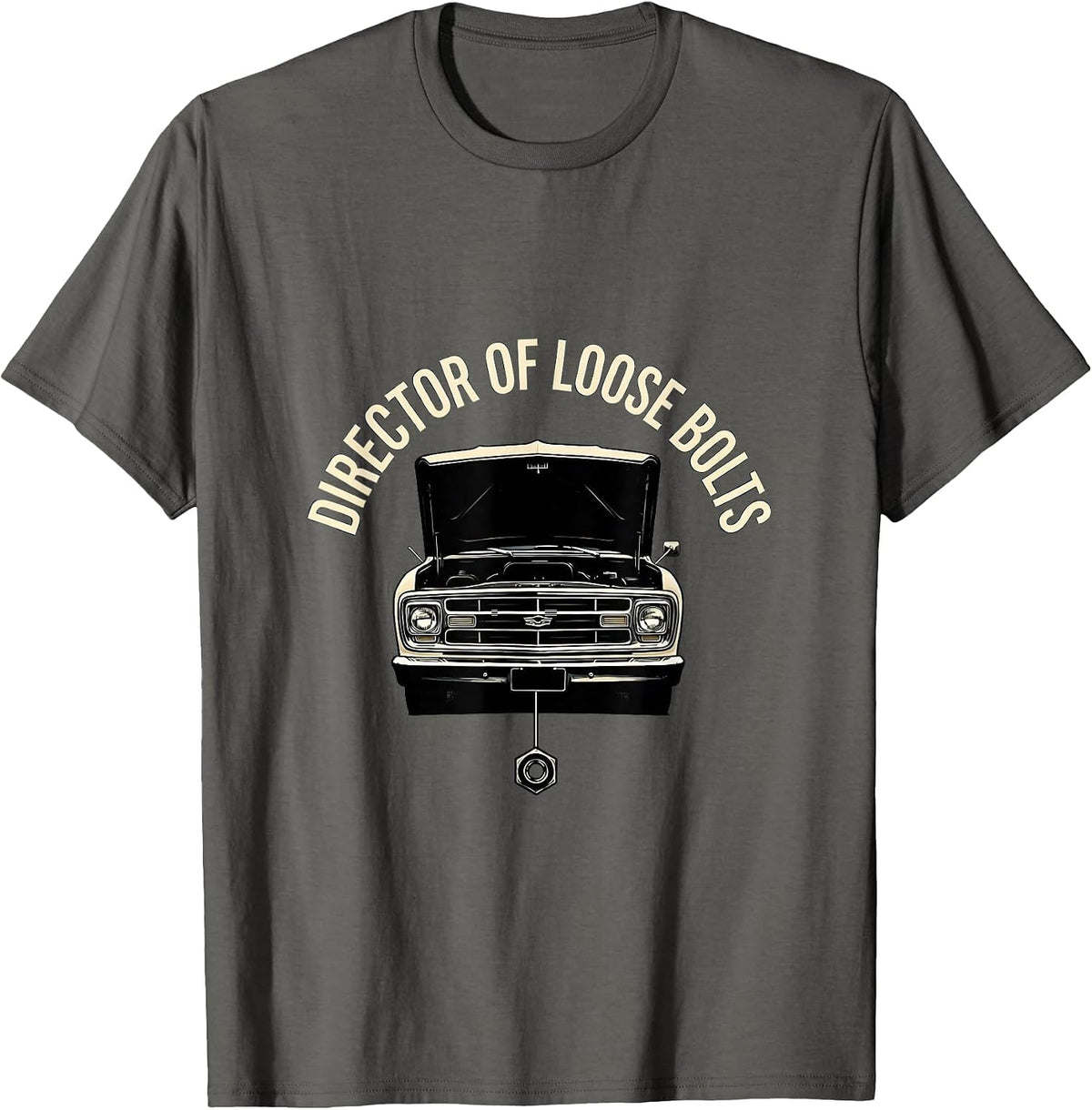 Director Of Loose Bolts Funny Classic Car Guy Mechanic Humor T-Shirt - Asphalt Grey