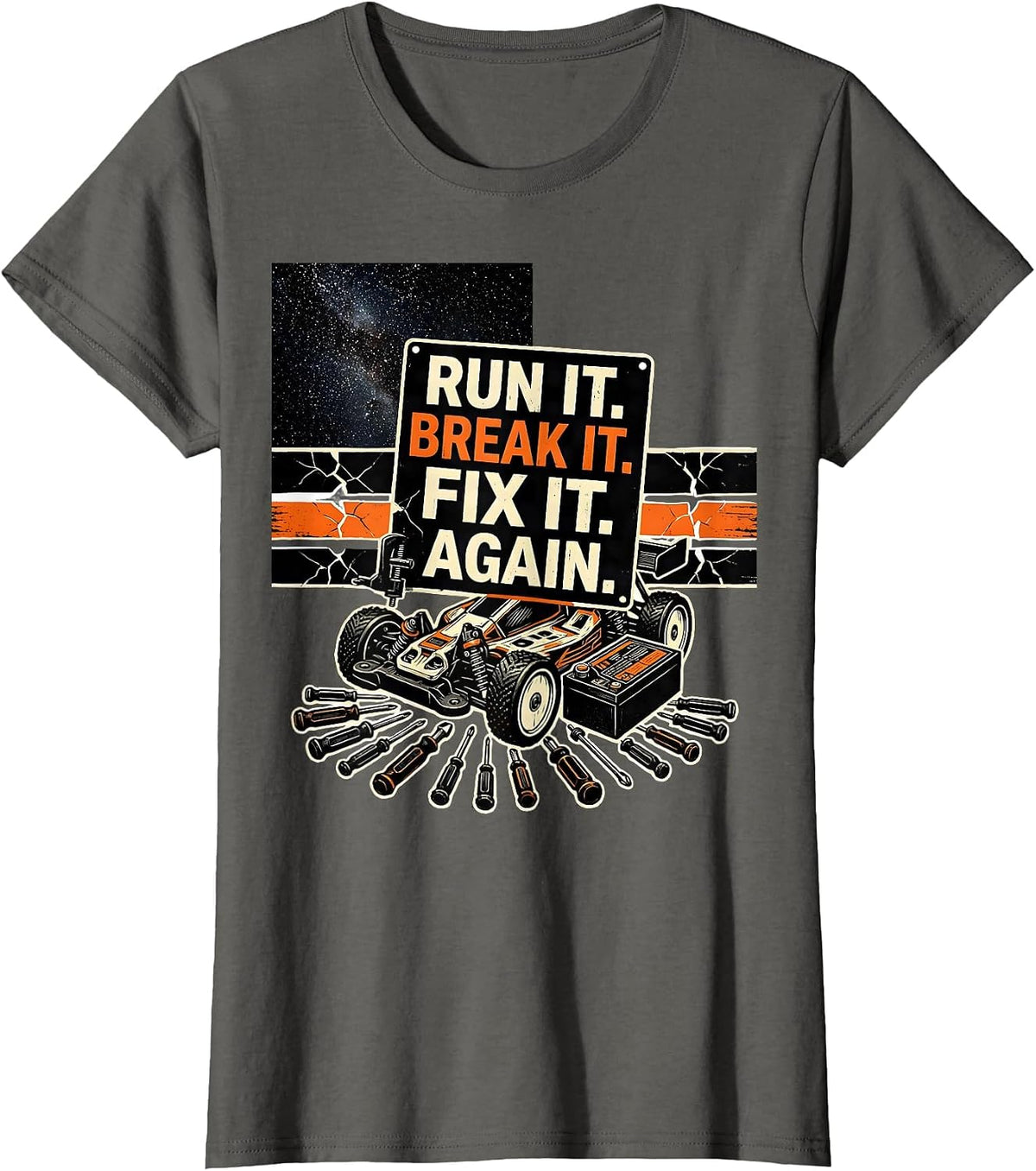 Women's Run It Break It Fix It Again Patriotic RC Car Hobbyist T-Shirt - Asphalt Grey