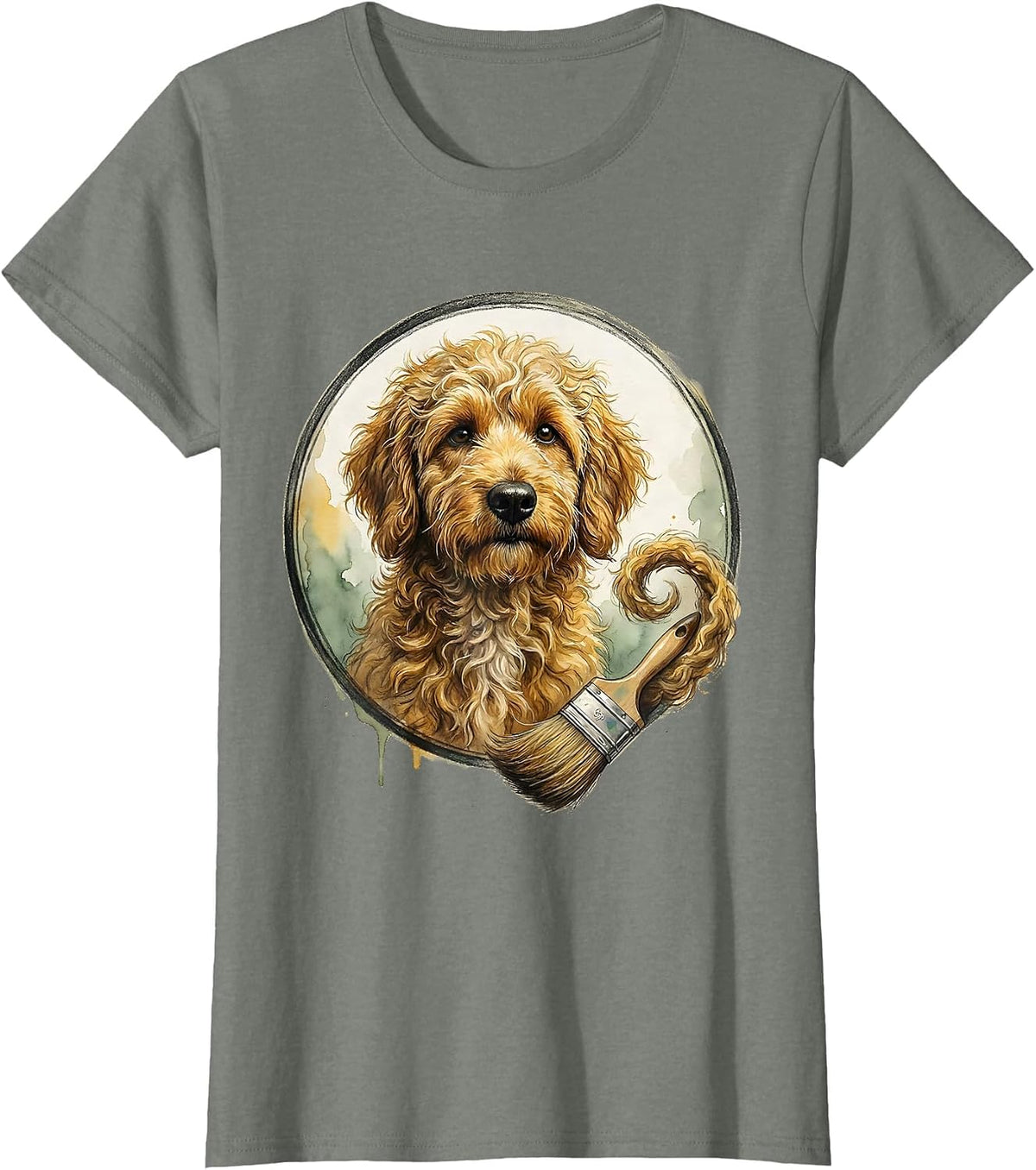 Goldendoodle Doodle Line Watercolor Dog Lover Humor T-Shirt - Olive Heather