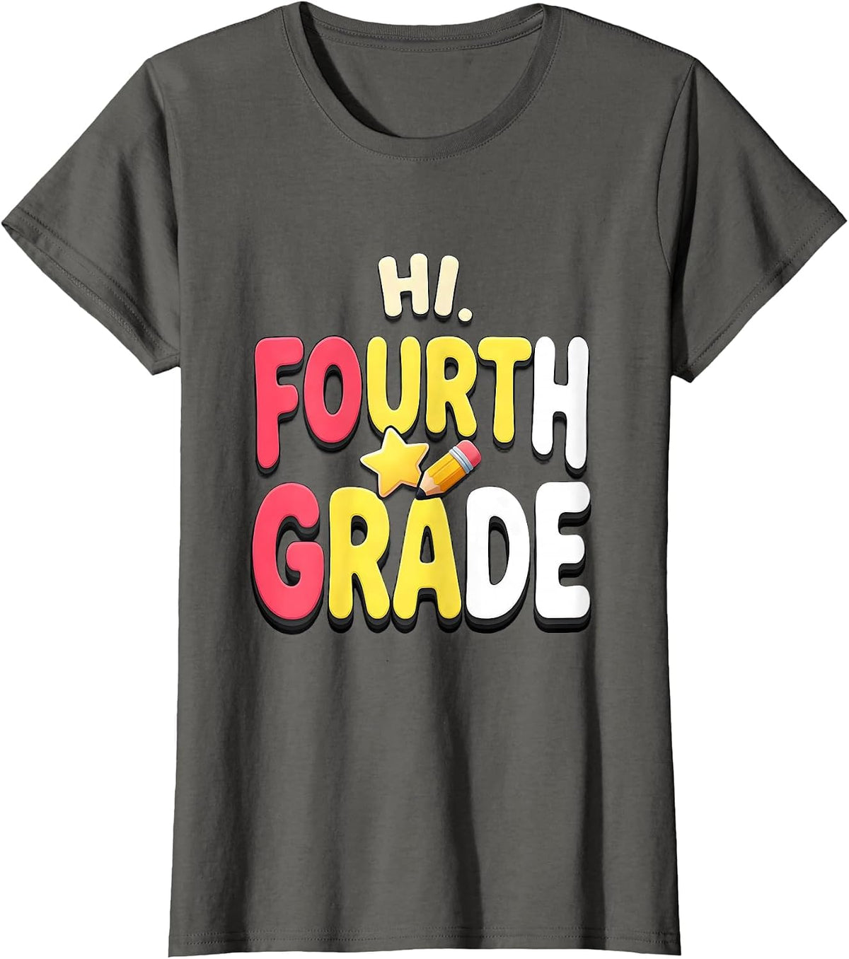 Women's Hi, Fourth Grade Playful Back to School Teacher Student T-Shirt - Asphalt Grey