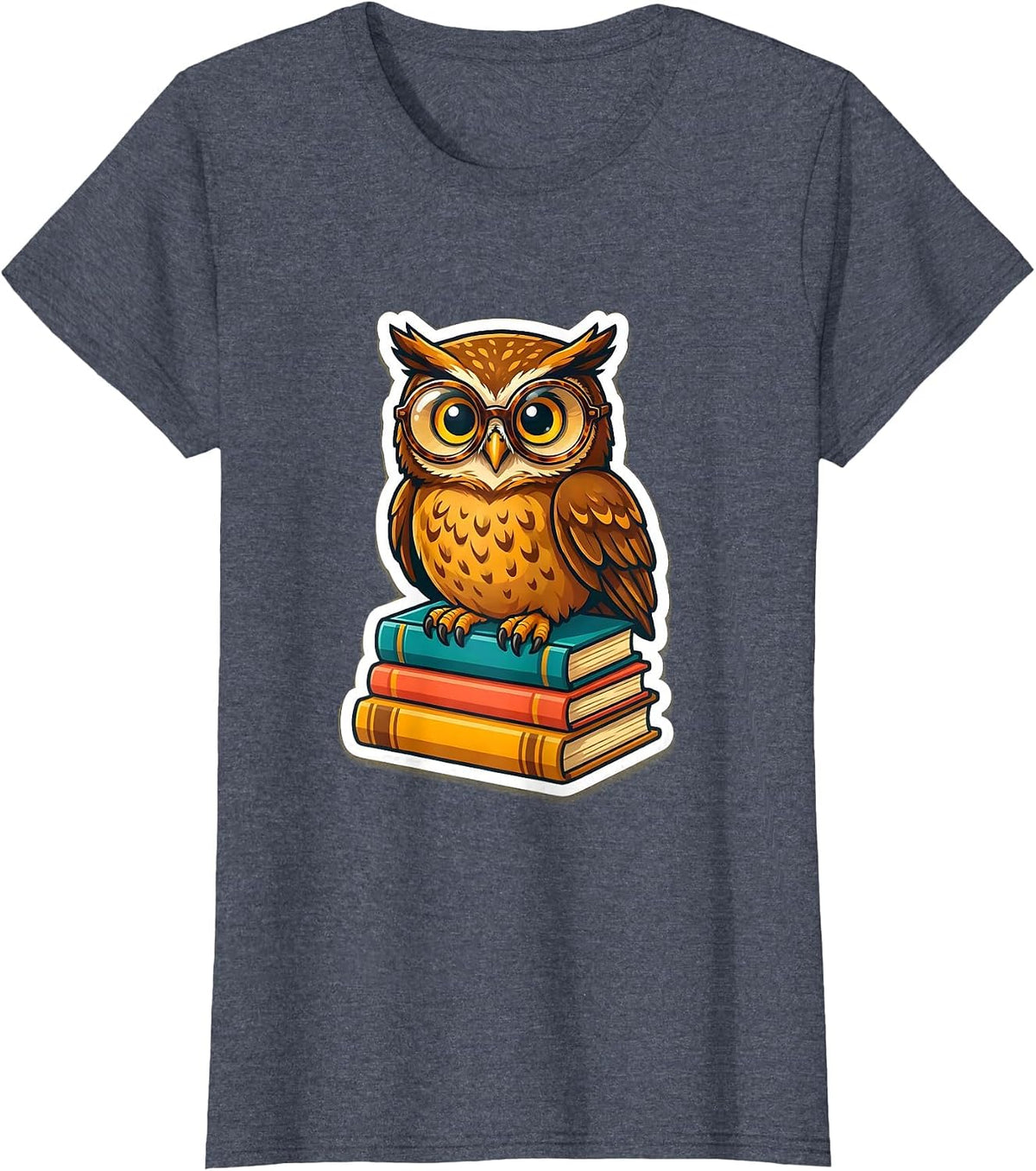 Women's 5th Grade Teacher Owl on Books Illustration T-Shirt - Heather Blue