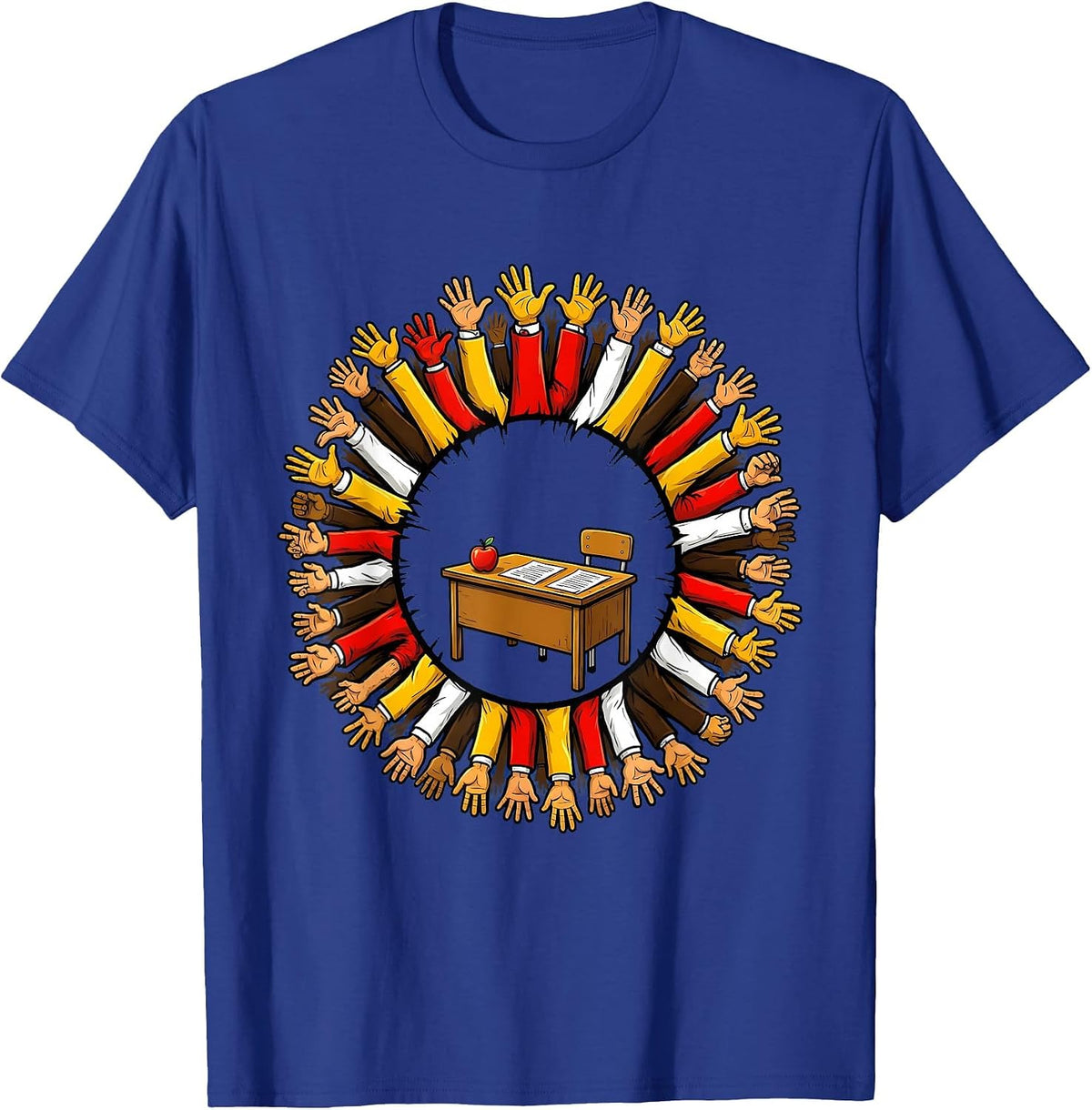 Substitute Teacher Wildly Raised Hands Classroom T-Shirt - Royal Blue
