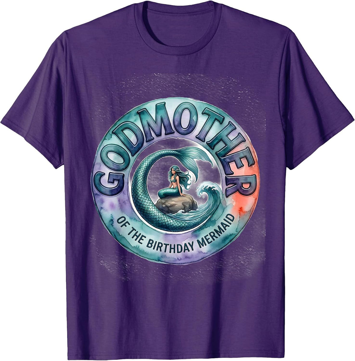 Godmother Of The Birthday Mermaid Vintage Nautical Family T-Shirt - Purple