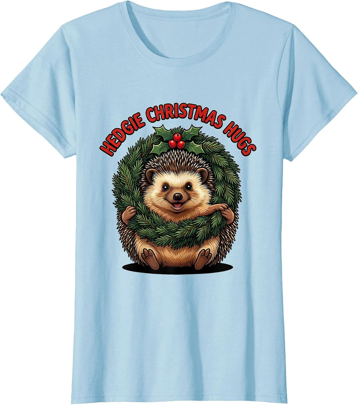 Women's Hedgie Christmas Hugs Cute Hedgehog Novelty Humor T-Shirt - Baby Blue