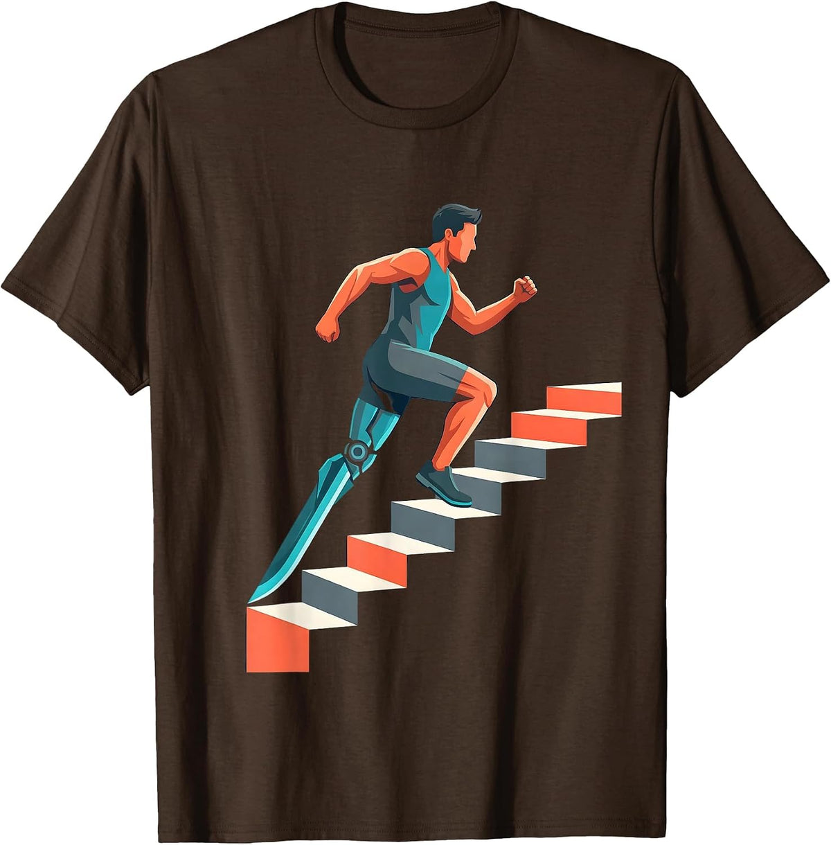Men's Prosthetic Leg Stair Climb Physical Therapy Art T-Shirt - Brown