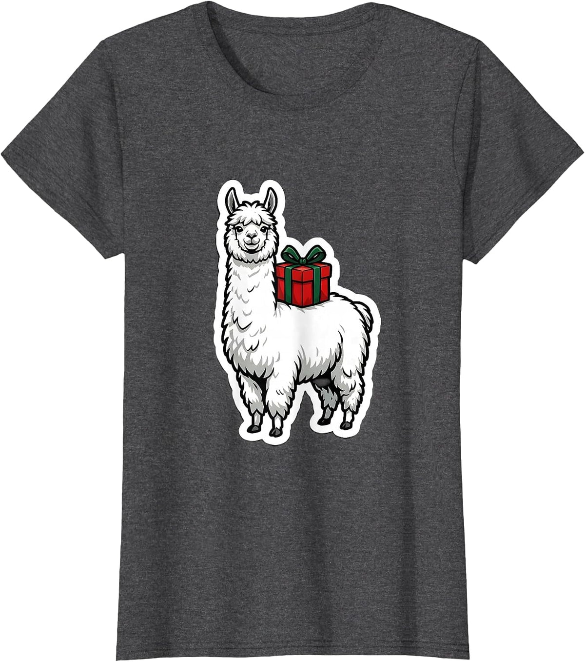 Women's Cheerful Shaggy Llama Funny Christmas Animal Lover Gift T-Shirt - Dark Heather Grey
