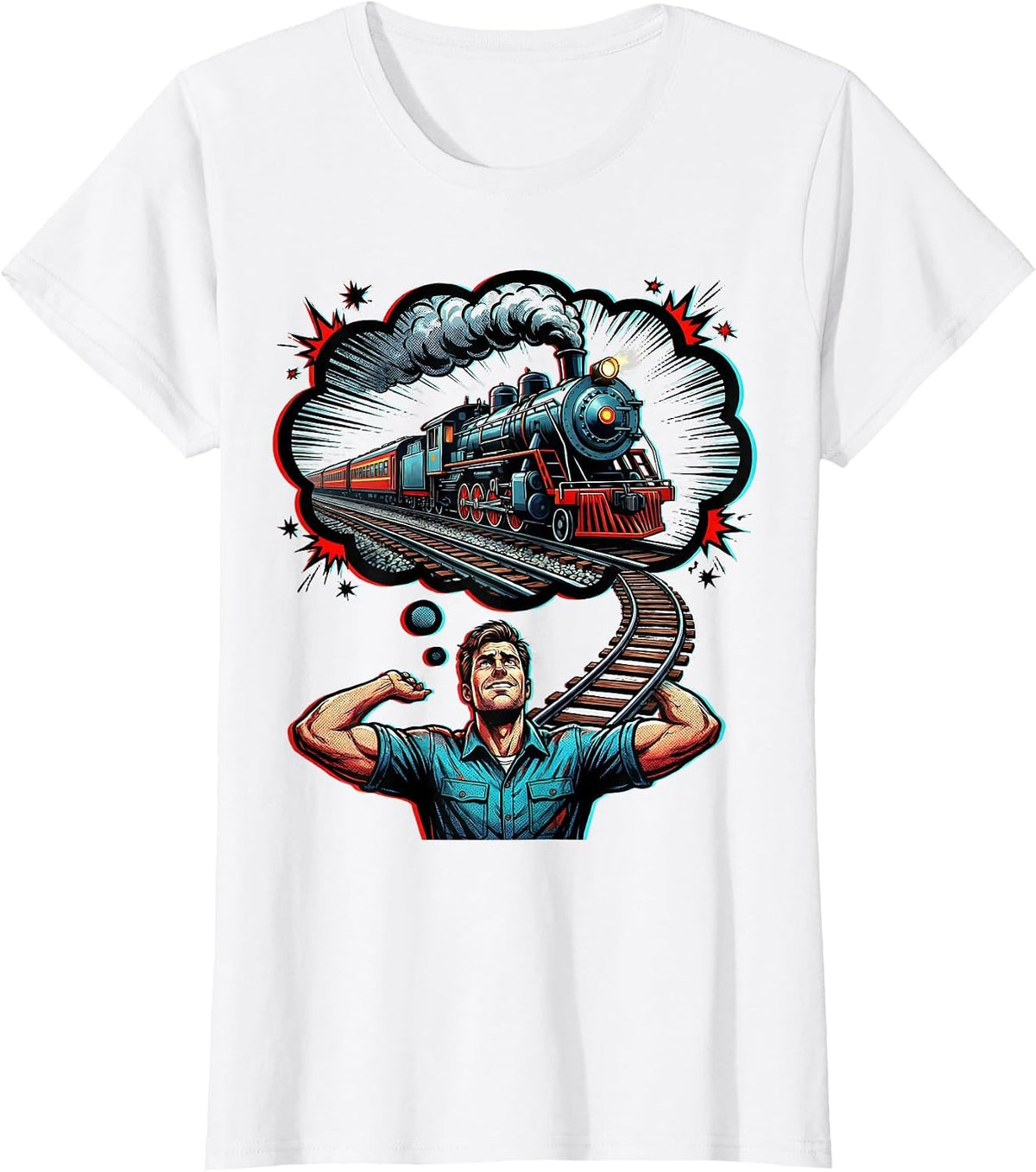 Confident Train Enthusiast Pop Art Hobbyist Humor T-Shirt - White
