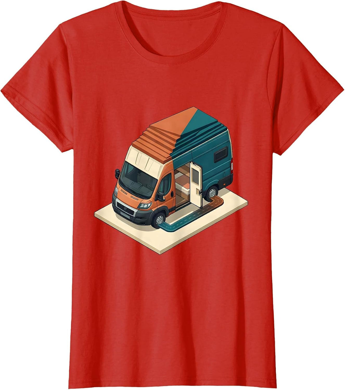 Women's Compact Camper Van Retro Van Life Nomad Pride T-Shirt - Red