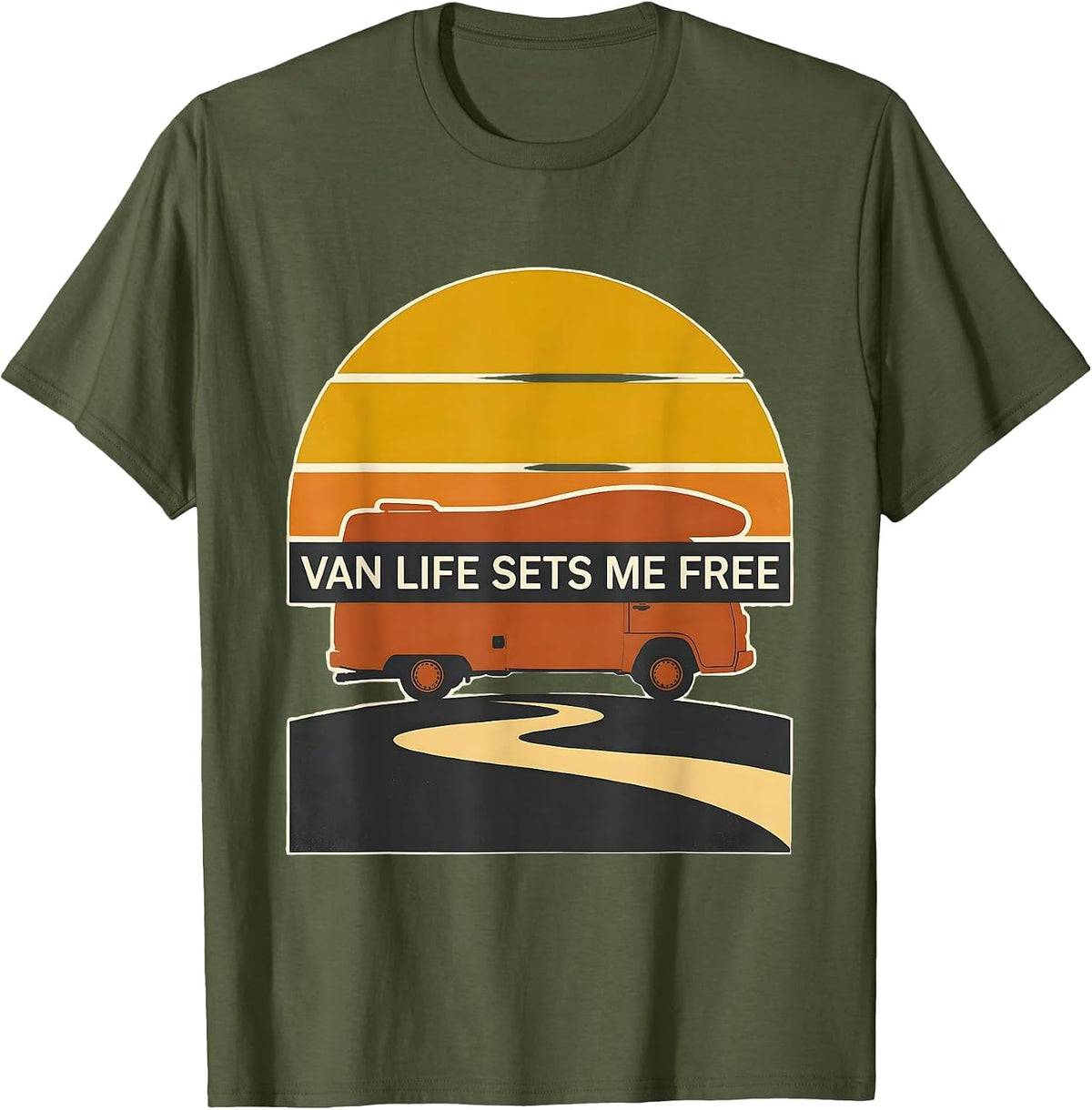 Van Life Sets Me Free Retro Vintage Van Dweller Nomad Pride T-Shirt - Olive Green