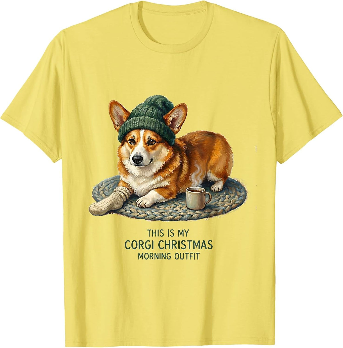 Men's This Is My Corgi Christmas Morning Outfit Corgi Lover T-Shirt - Lemon Yellow
