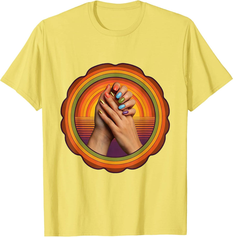 Men's Rainbow Nails Lesbian Pride Graphic Design T-Shirt - Lemon Yellow