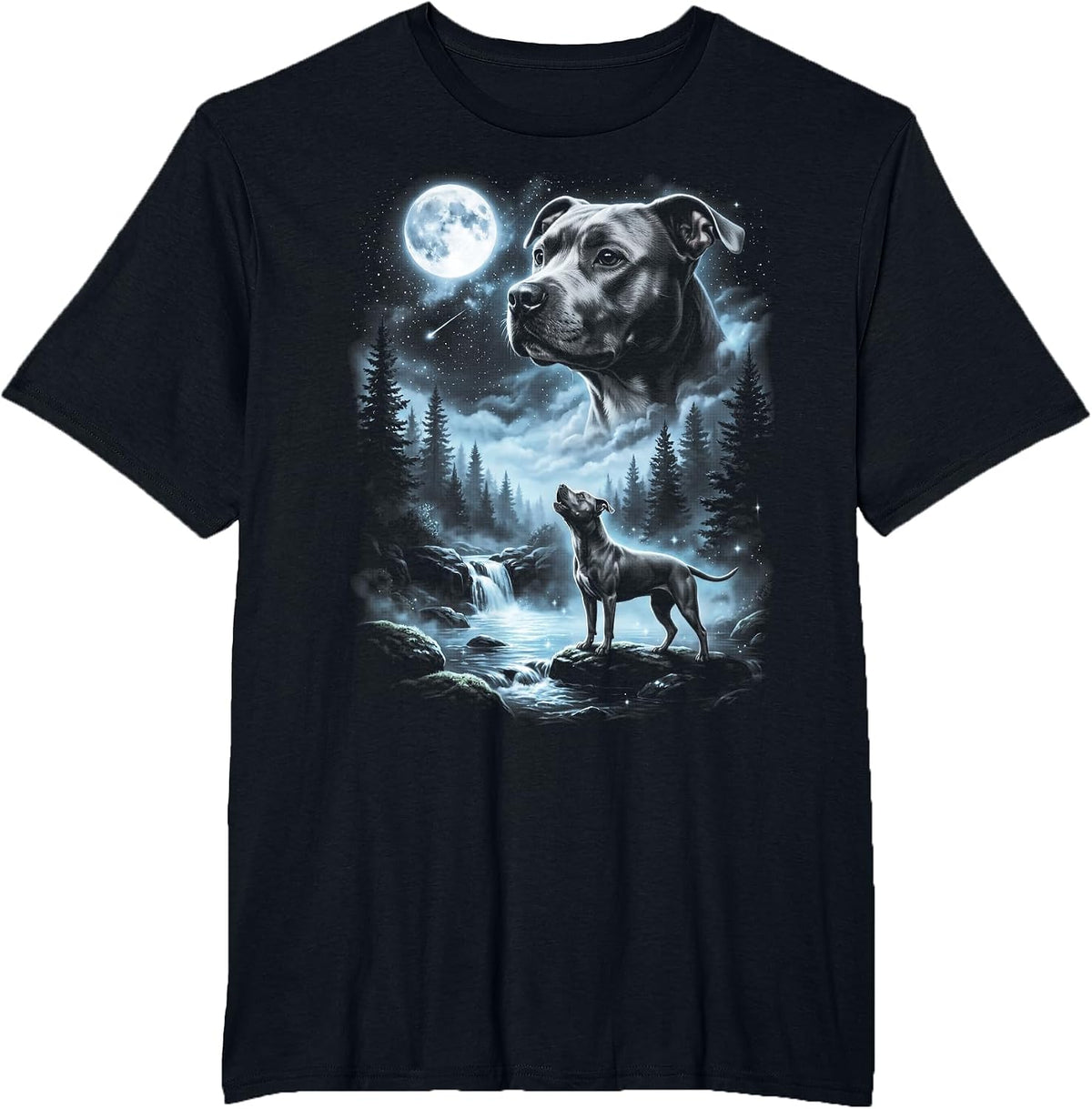 Pitbull Howling to the Moon Retro 90's Pittie Dog T-Shirt - Black